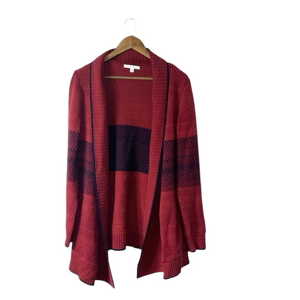 Cabi Joy Red Blue Open Cardigan Sweater Knit Cotton Holiday Xmas Size Medium
